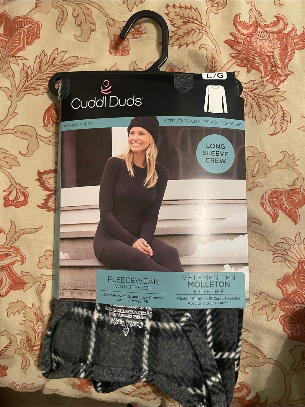 Cuddl Duds Black & White Plaid Fleecewear Long Sleeve Crew